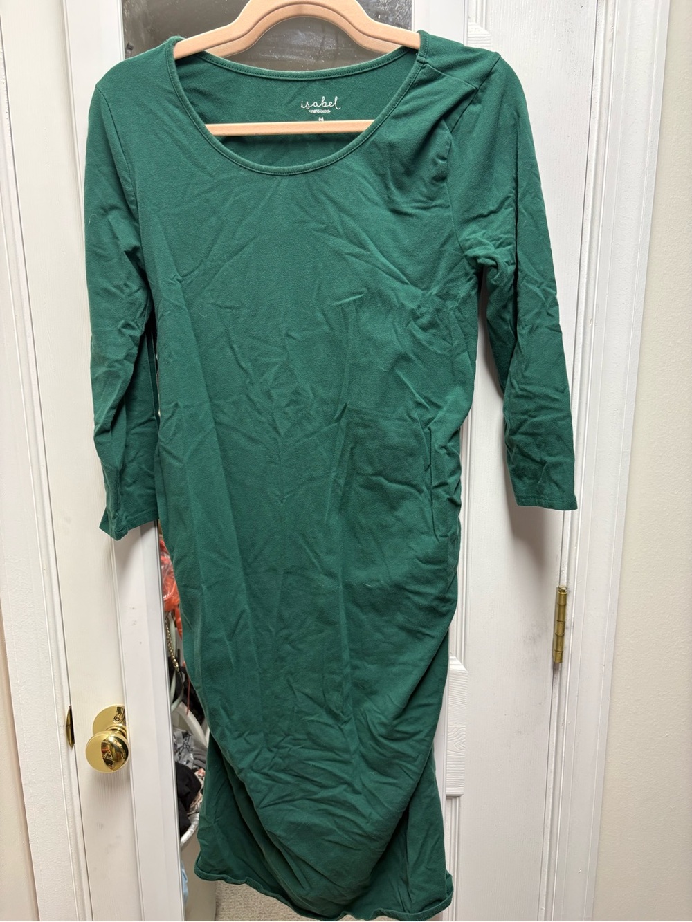 Isabel Maternity Green Long Sleeve Scoop Neck Dress